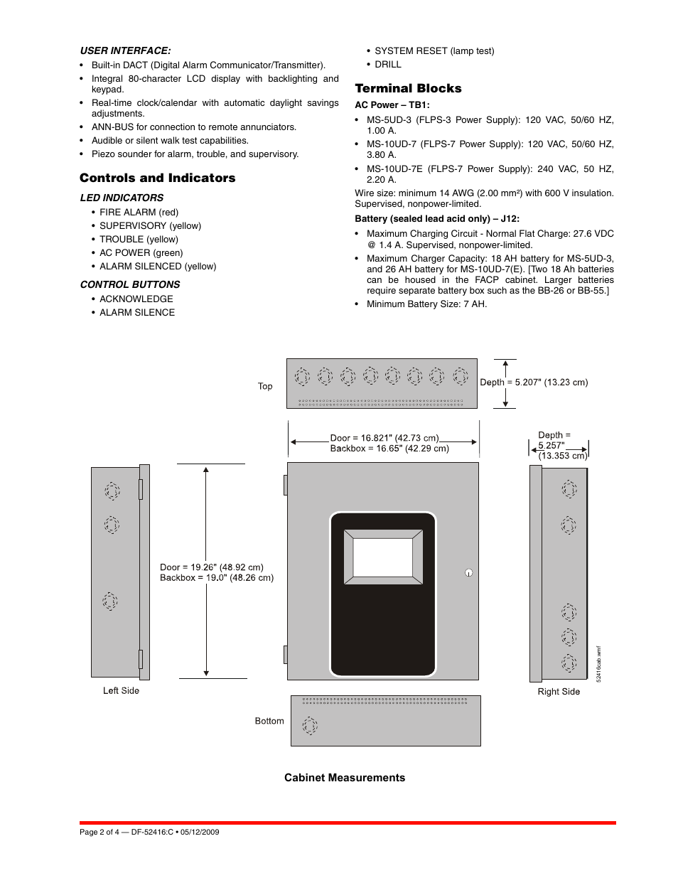 Controls and indicators, Terminal blocks | FIREPOWER MS-10UD-7 User Manual | Page 2 / 4