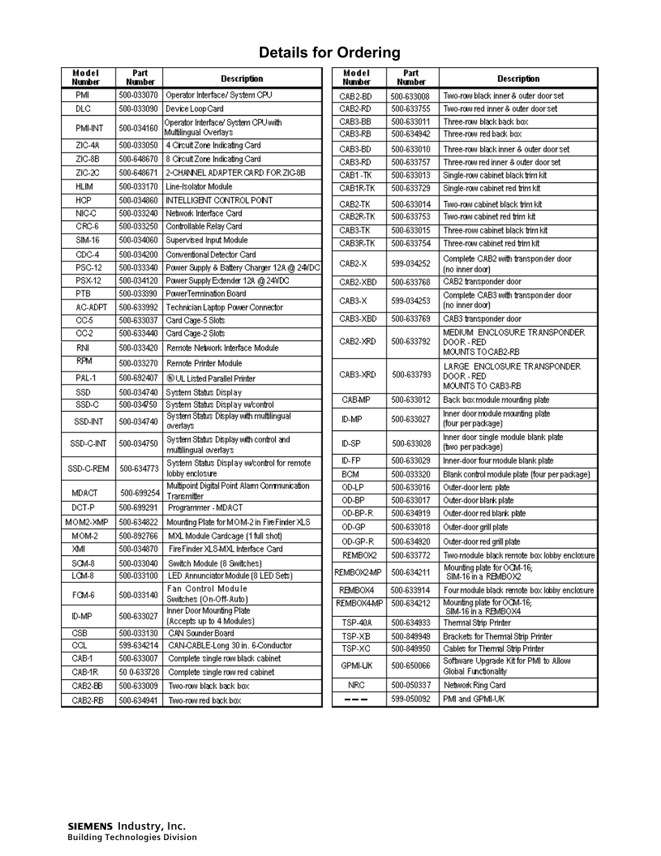 Details for ordering | FIREPOWER Firefinder XLS User Manual | Page 11 / 12