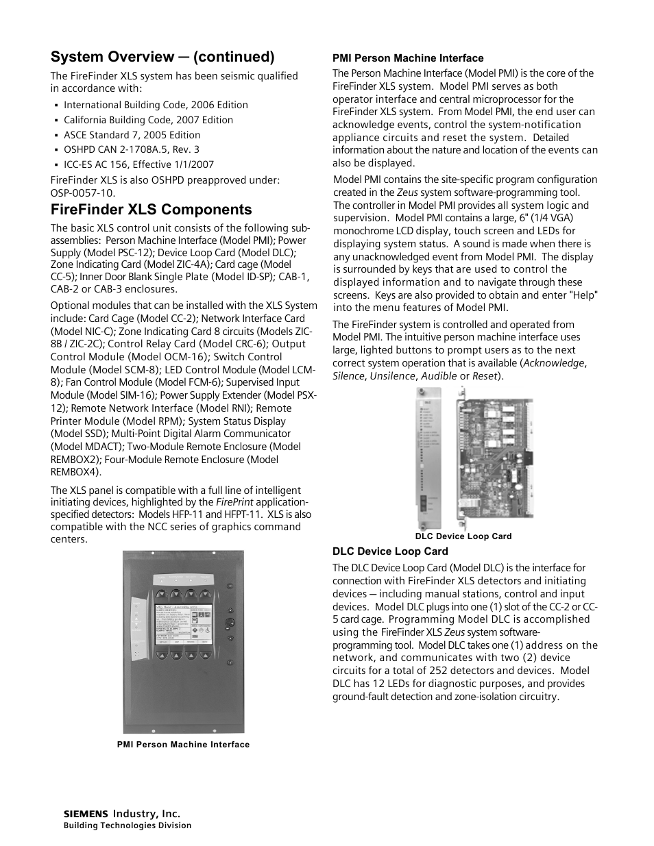 System overview ─ (continued), Firefinder xls components | FIREPOWER Firefinder XLS User Manual | Page 2 / 12