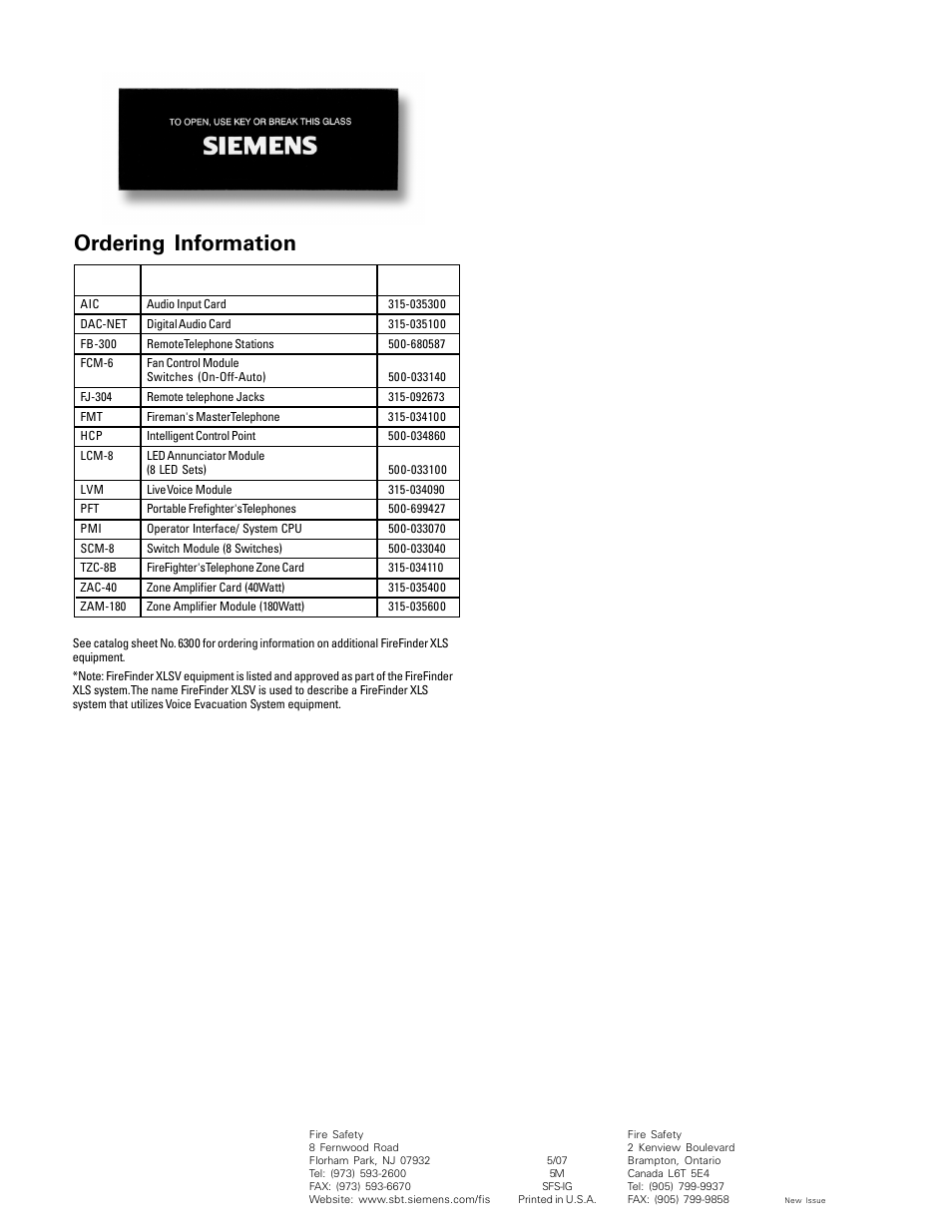 Ordering information | FIREPOWER XLSV User Manual | Page 6 / 6