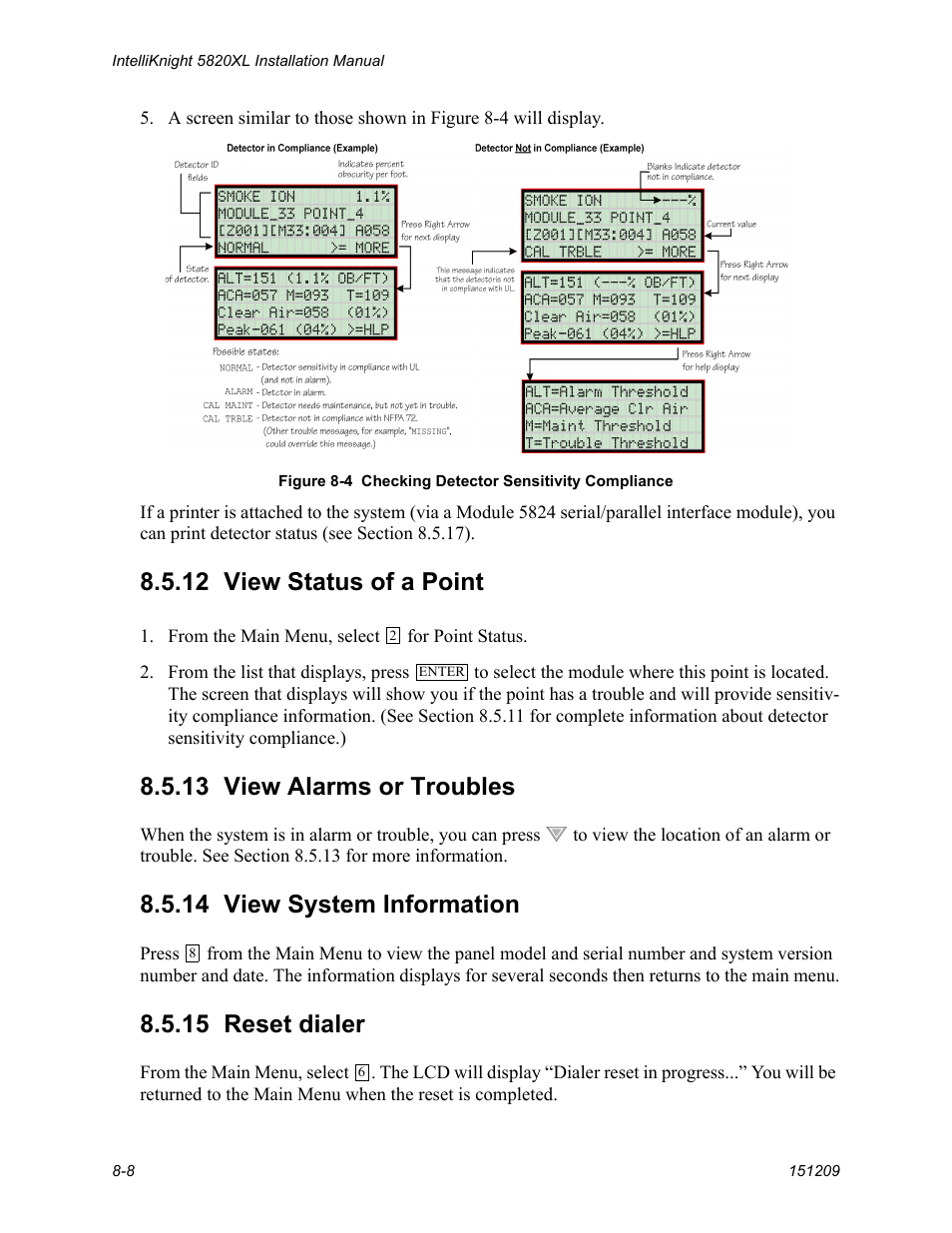 12 view status of a point, 13 view alarms or troubles, 14 view system information | 15 reset dialer | FIREPOWER 5820XL User Manual | Page 8 / 8