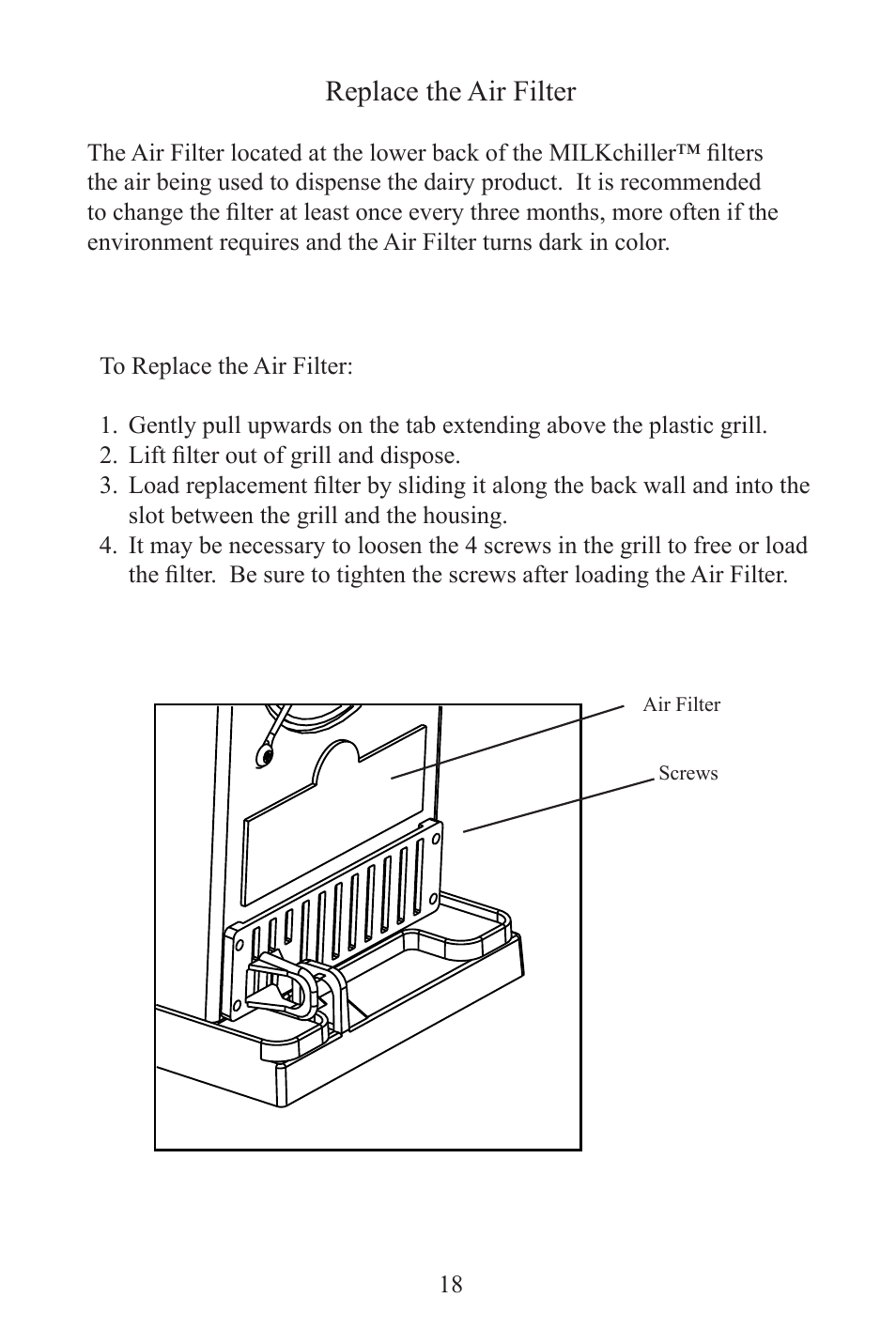 Replace the air filter | Frieling MILKchiller™ 0601 User Manual | Page 18 / 25