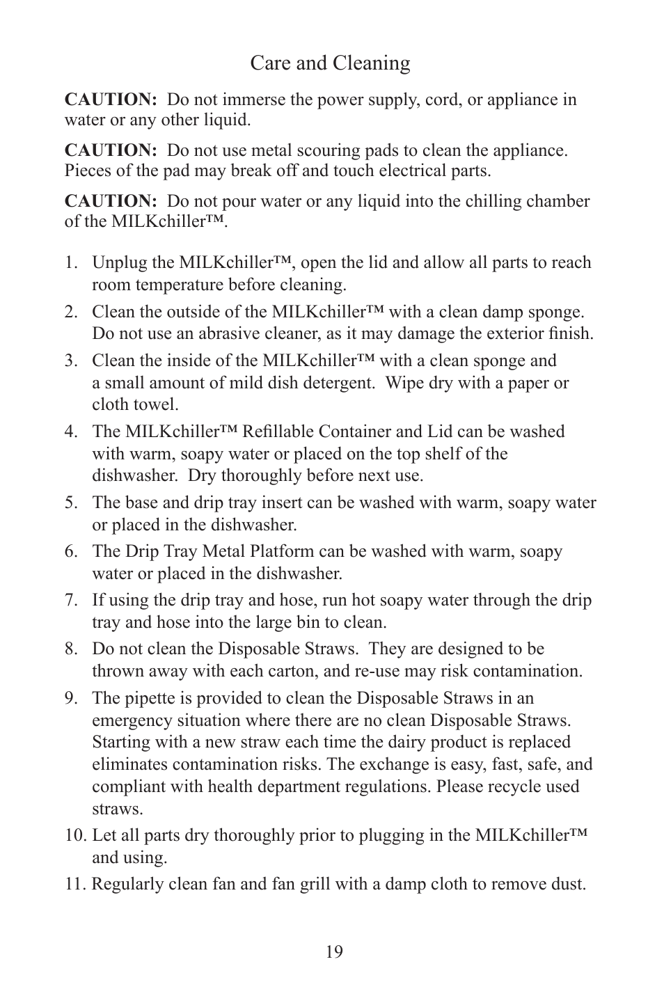 Care and cleaning | Frieling MILKchiller™ 0601 User Manual | Page 19 / 25