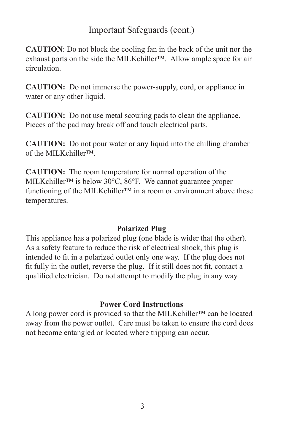 Important safeguards (cont.) | Frieling MILKchiller™ 0601 User Manual | Page 3 / 25