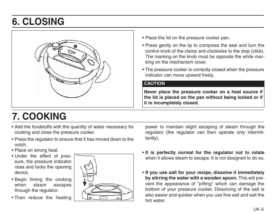 Cooking, Closing | Frieling Sitram: Speedo Pressure Cooker’s User Manual | Page 5 / 24