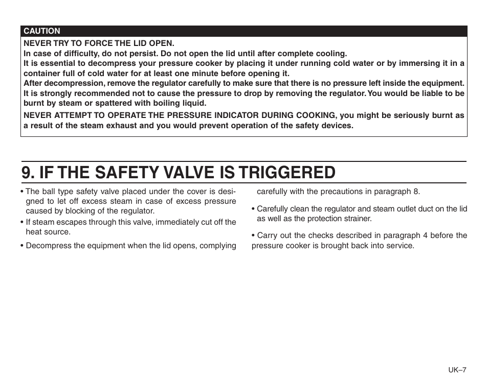 If the safety valve is triggered | Frieling Sitram: Speedo Pressure Cooker’s User Manual | Page 7 / 24