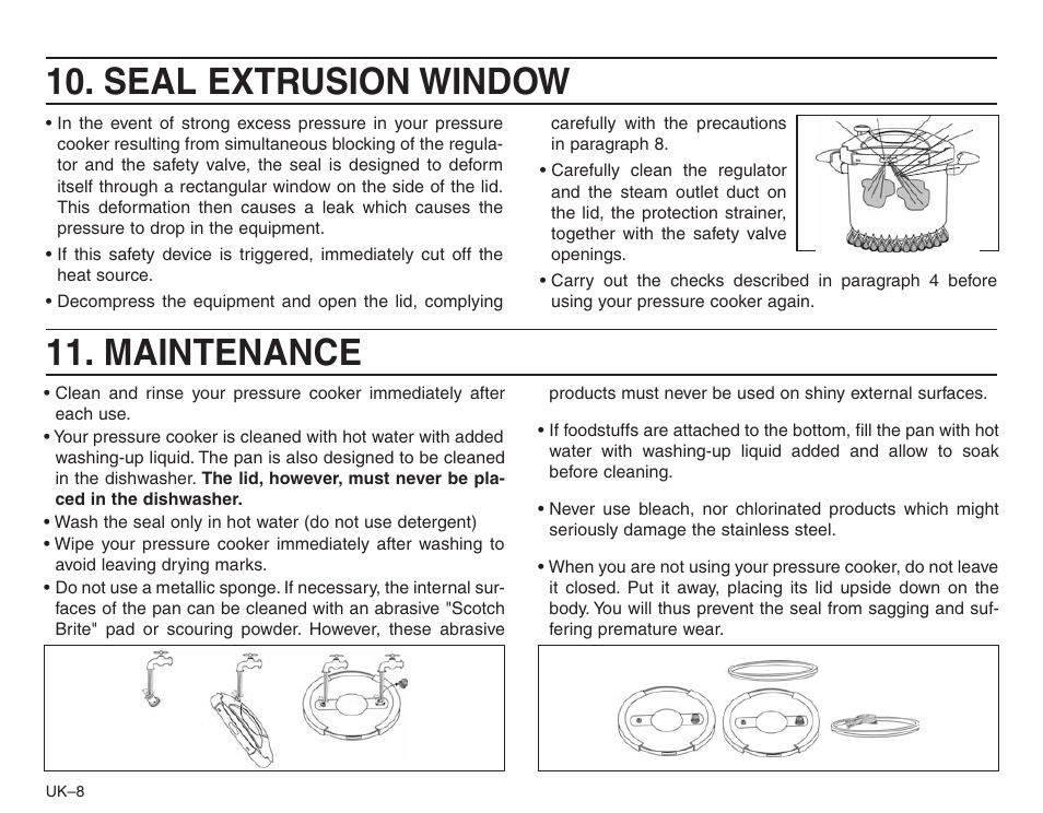 Seal extrusion window, Maintenance | Frieling Sitram: Speedo Pressure Cooker’s User Manual | Page 8 / 24