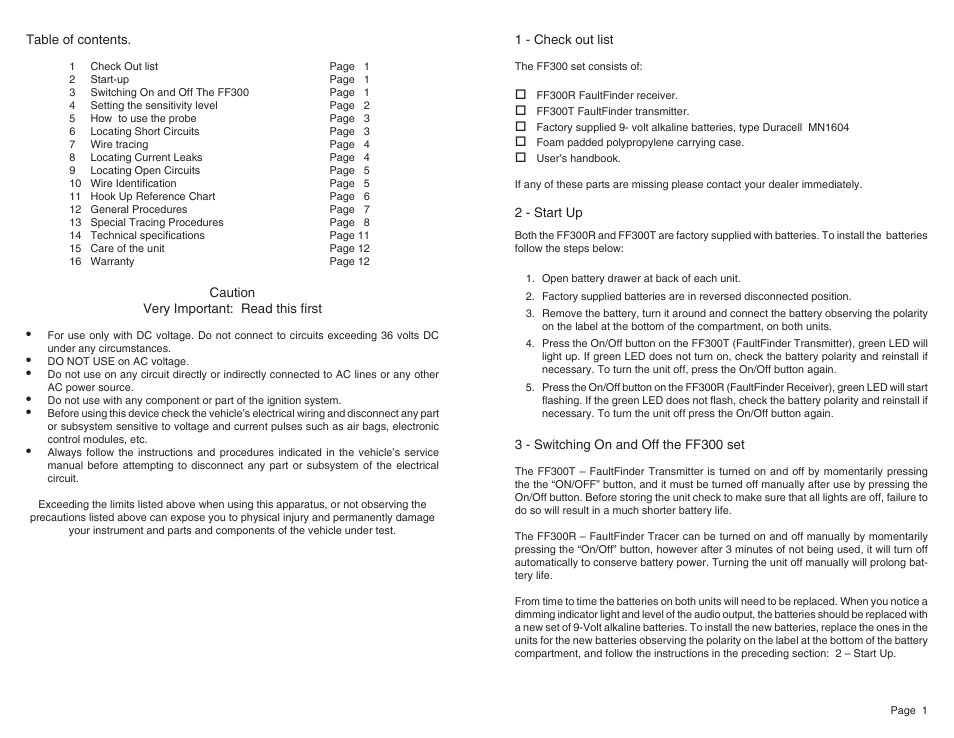General Technologies FF300 Fault Finder for Electrical Wiring Open / Short Circuit User Manual | Page 2 / 9