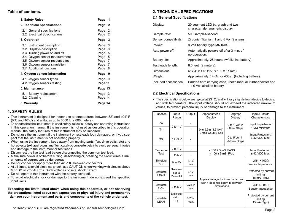 General Technologies ST05 Oxygen Sensor Tester and Simulator User Manual | Page 2 / 9