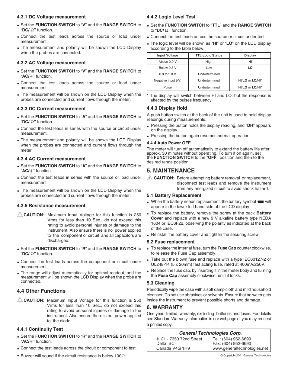 Maintenance | General Technologies CT8022 Ergonomic Autorange Digital Multimeter User Manual | Page 2 / 2