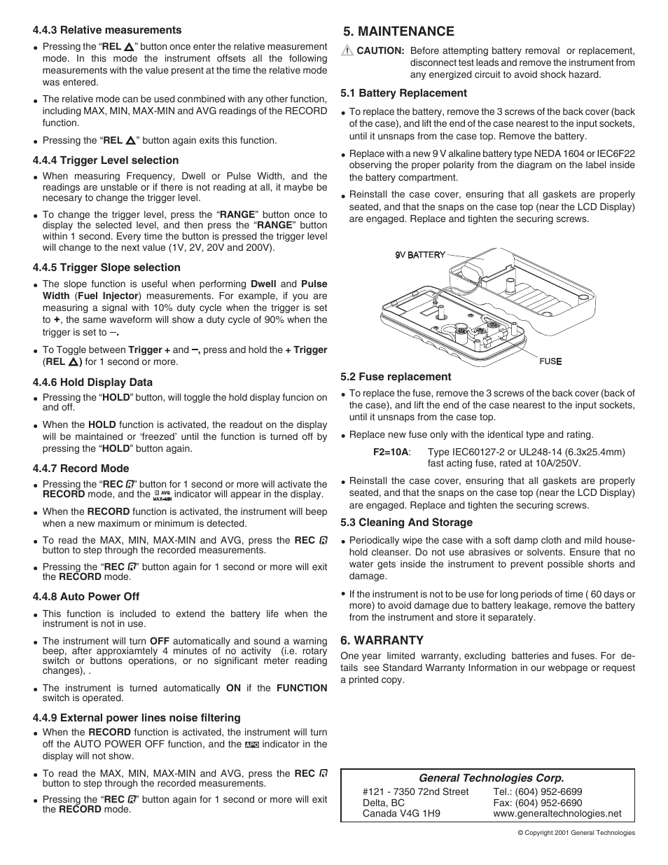 Maintenance | General Technologies CT8027 Professional Automotive Digital Multimeter User Manual | Page 4 / 4