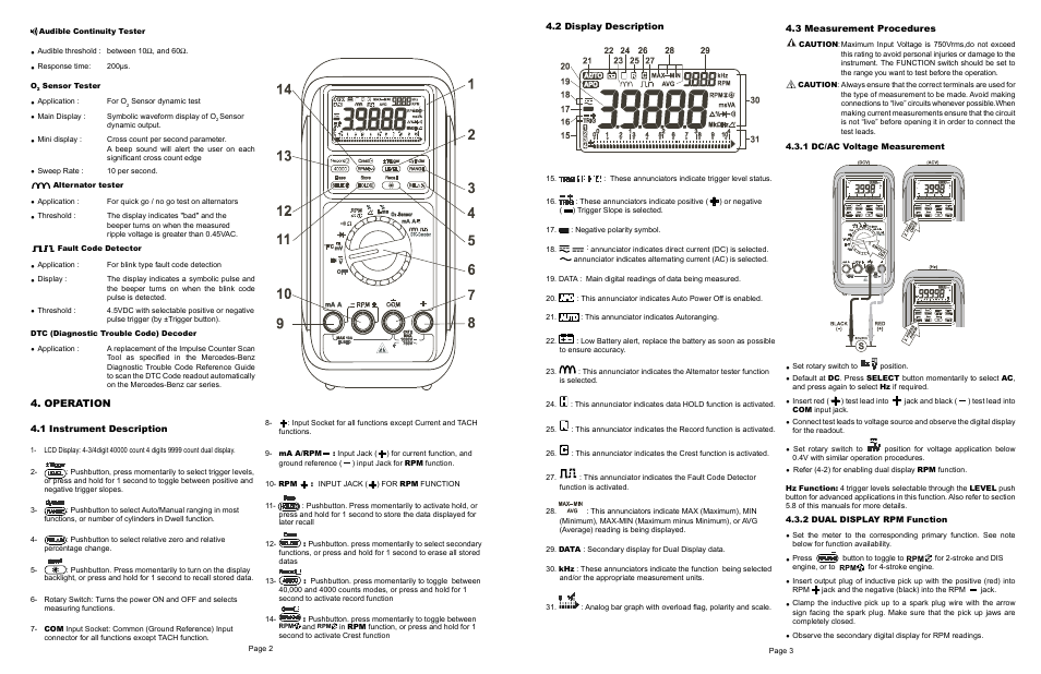 Operation | General Technologies CT8030 Dual Display Professional Automotive Digital Multimeter User Manual | Page 2 / 6