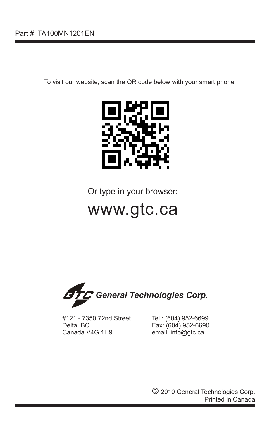 General Technologies TA100 SmarTach + : Digital Tachometer and Engine Analyzer User Manual | Page 7 / 7