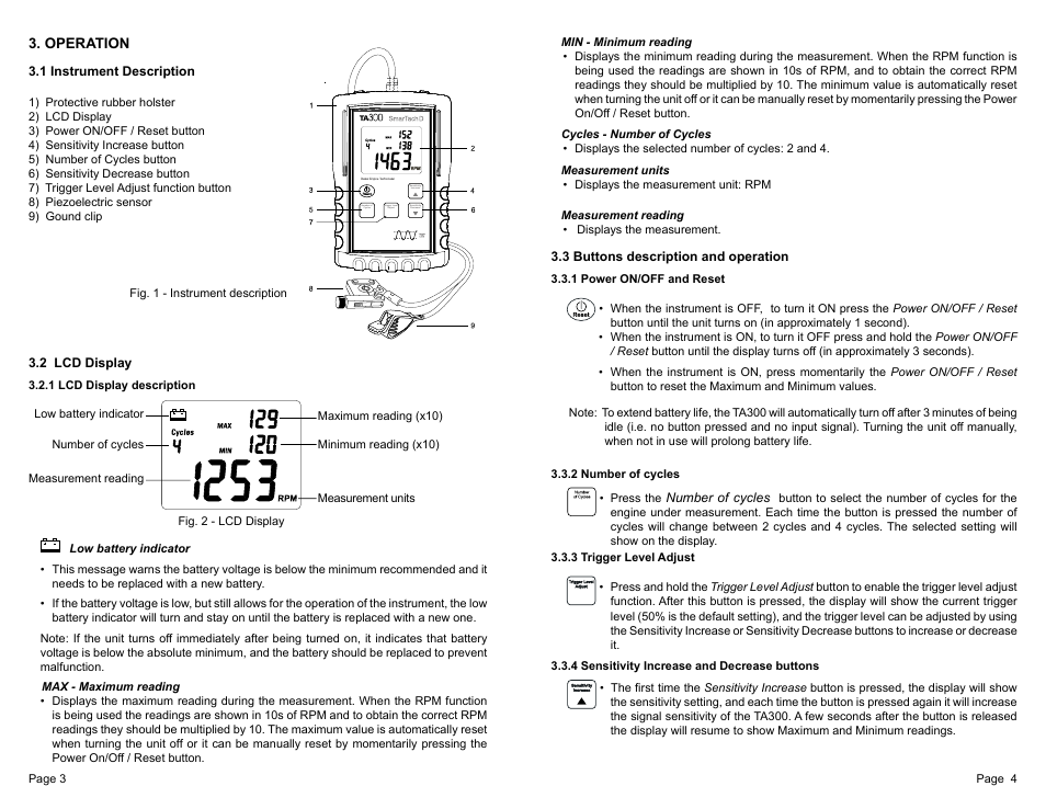 Trigger level adjust number of cycles | General Technologies TA300 SmarTach D : Digital Diesel Engine Tachometer User Manual | Page 3 / 7