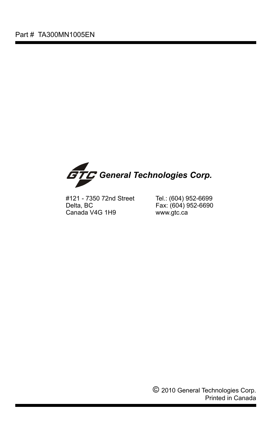 General Technologies TA300 SmarTach D : Digital Diesel Engine Tachometer User Manual | Page 7 / 7