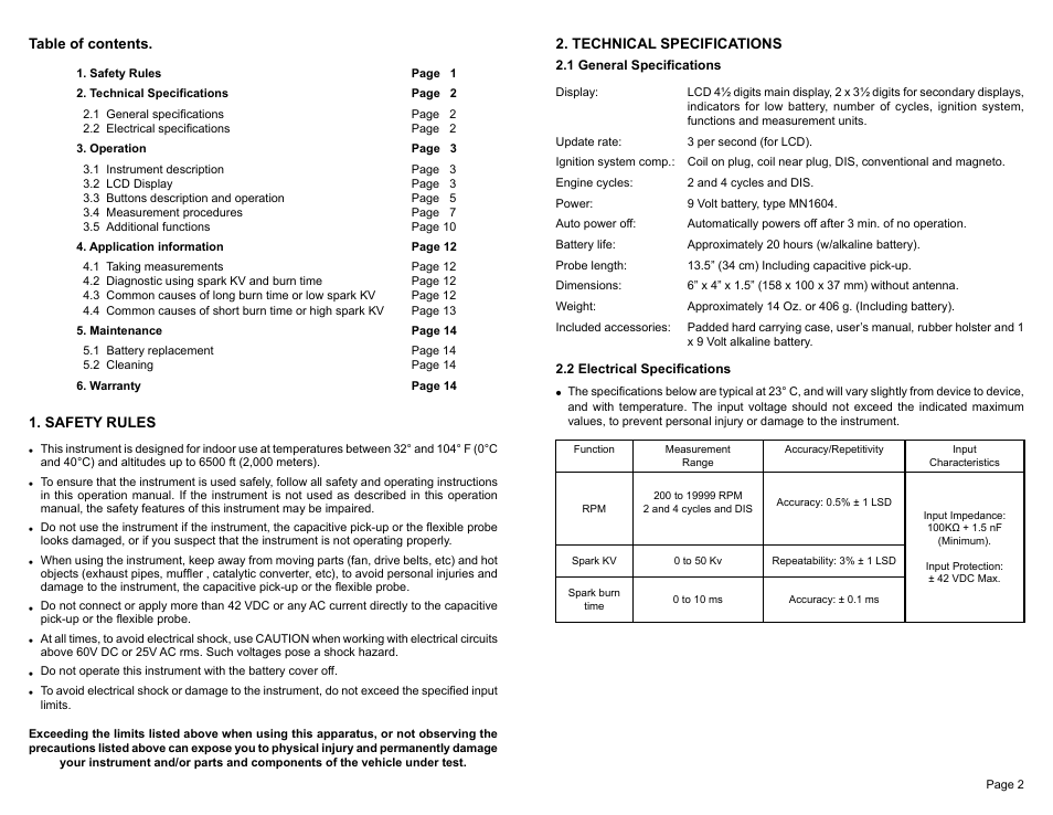 General Technologies TA500 SmarTach+COP : Multisystem Engine Analyser User Manual | Page 2 / 9