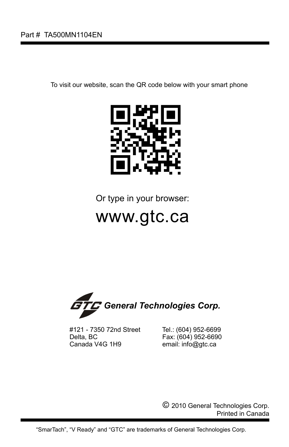 General Technologies TA500 SmarTach+COP : Multisystem Engine Analyser User Manual | Page 9 / 9