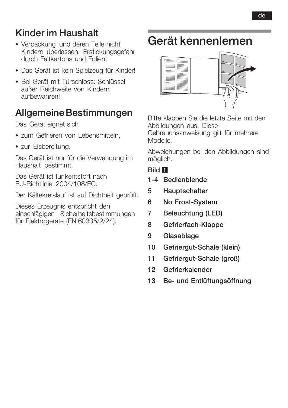 Gerät kennenlernen, Kinder im haushalt, Allgemeine bestimmungen | Bosch GIN38P60 Congelatore da una porta NoFrost Porta con cerniera piatta User Manual | Page 7 / 76