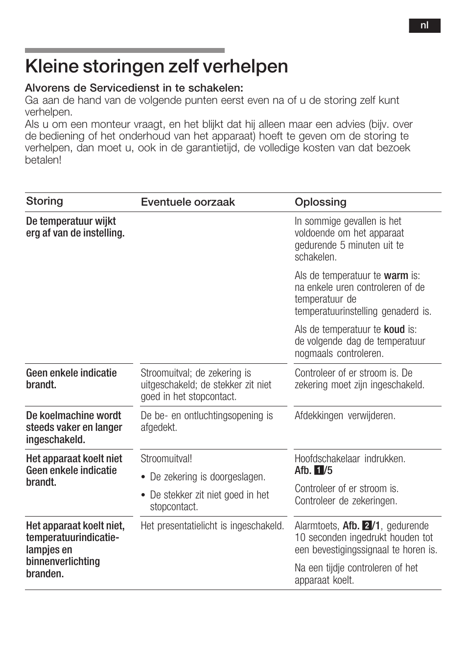 Kleine storingen zelf verhelpen | Bosch GIN38P60 Congelatore da una porta NoFrost Porta con cerniera piatta User Manual | Page 71 / 76