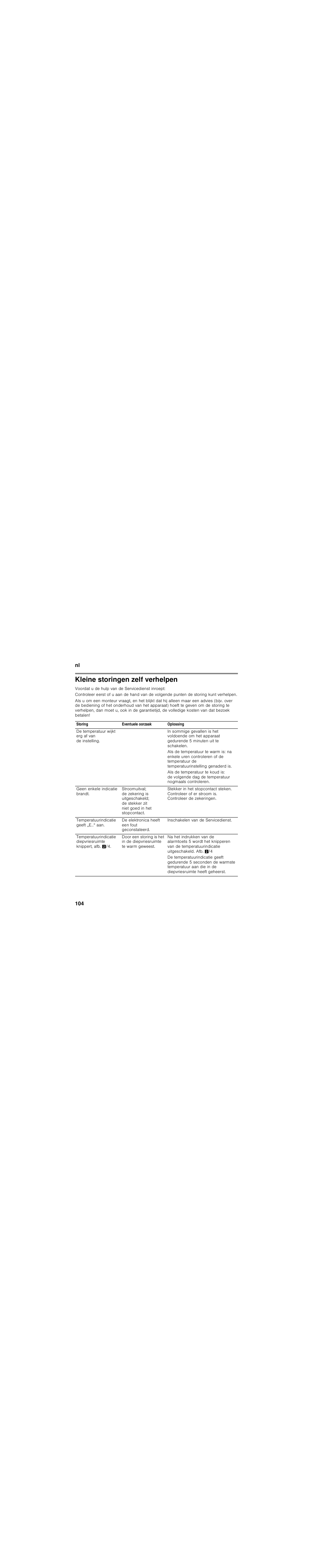 Kleine storingen zelf verhelpen | Bosch KIS87AF30 Frigorifero combinato Porta con cerniera piatta User Manual | Page 104 / 111