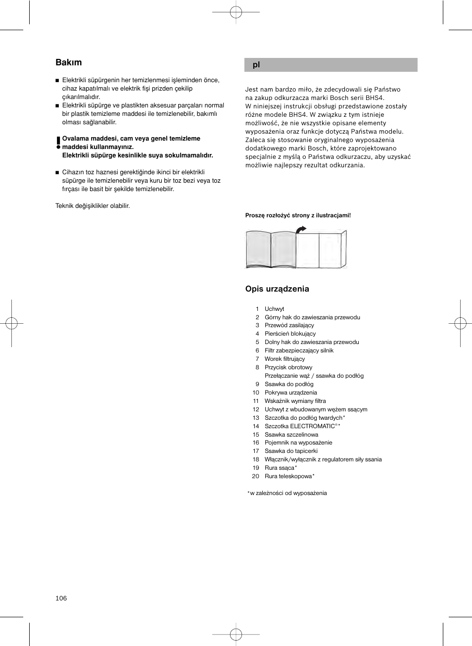 Opis urządzenia, Bak∂m | Bosch Scopa elettrica BHS41825 Pro Animal hepa 1800 W User Manual | Page 107 / 142