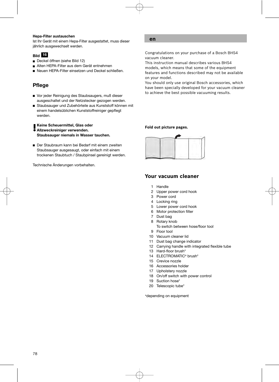 Your vacuum cleaner, Pflege | Bosch Scopa elettrica BHS41825 Pro Animal hepa 1800 W User Manual | Page 79 / 142