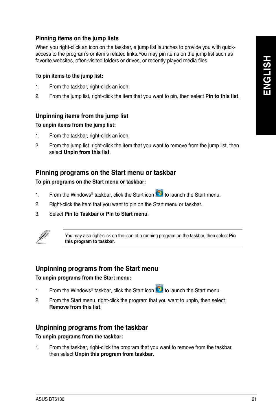 En gl is h en gl is h | Asus BT6130 User Manual | Page 21 / 60