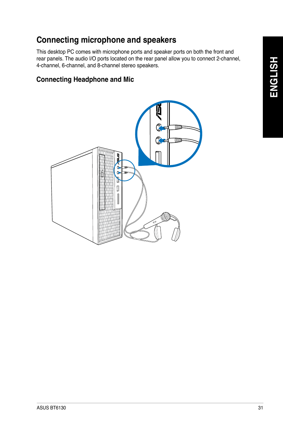 Connecting microphone and speakers, En gl is h en gl is h | Asus BT6130 User Manual | Page 31 / 60