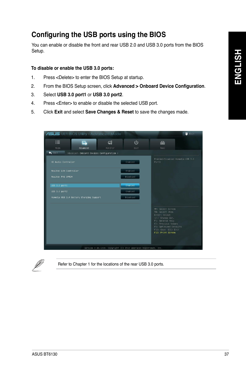 Configuring the usb ports using the bios, En gl is h en gl is h | Asus BT6130 User Manual | Page 37 / 60