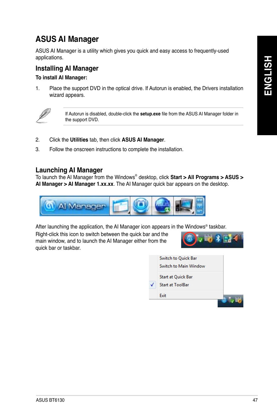 Asus ai manager, En gl is h en gl is h | Asus BT6130 User Manual | Page 47 / 60