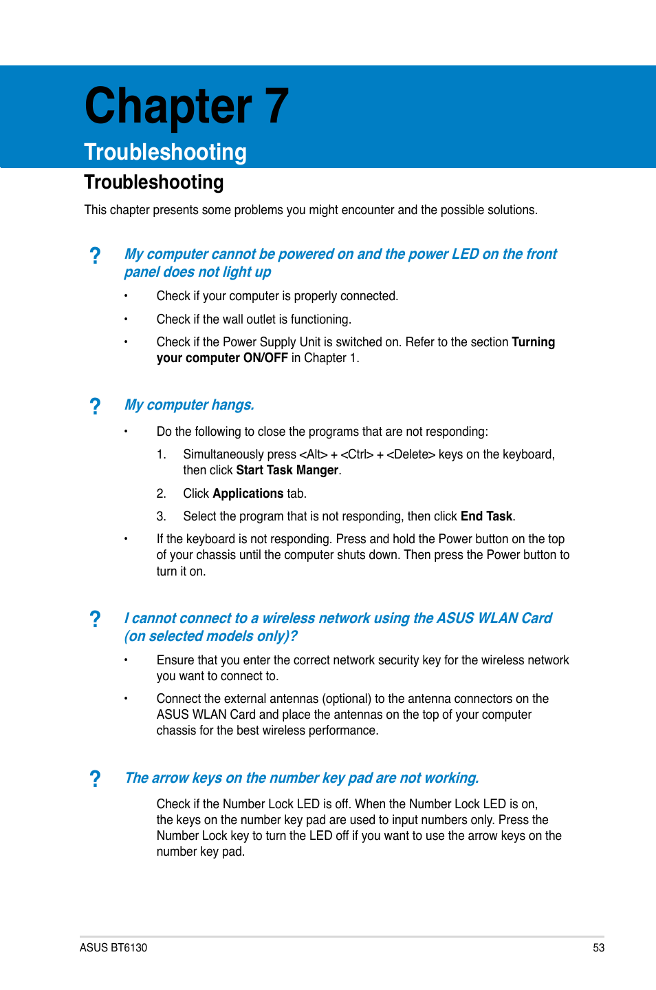 Chapter 7, Troubleshooting, En gl is h en gl is h | Asus BT6130 User Manual | Page 53 / 60