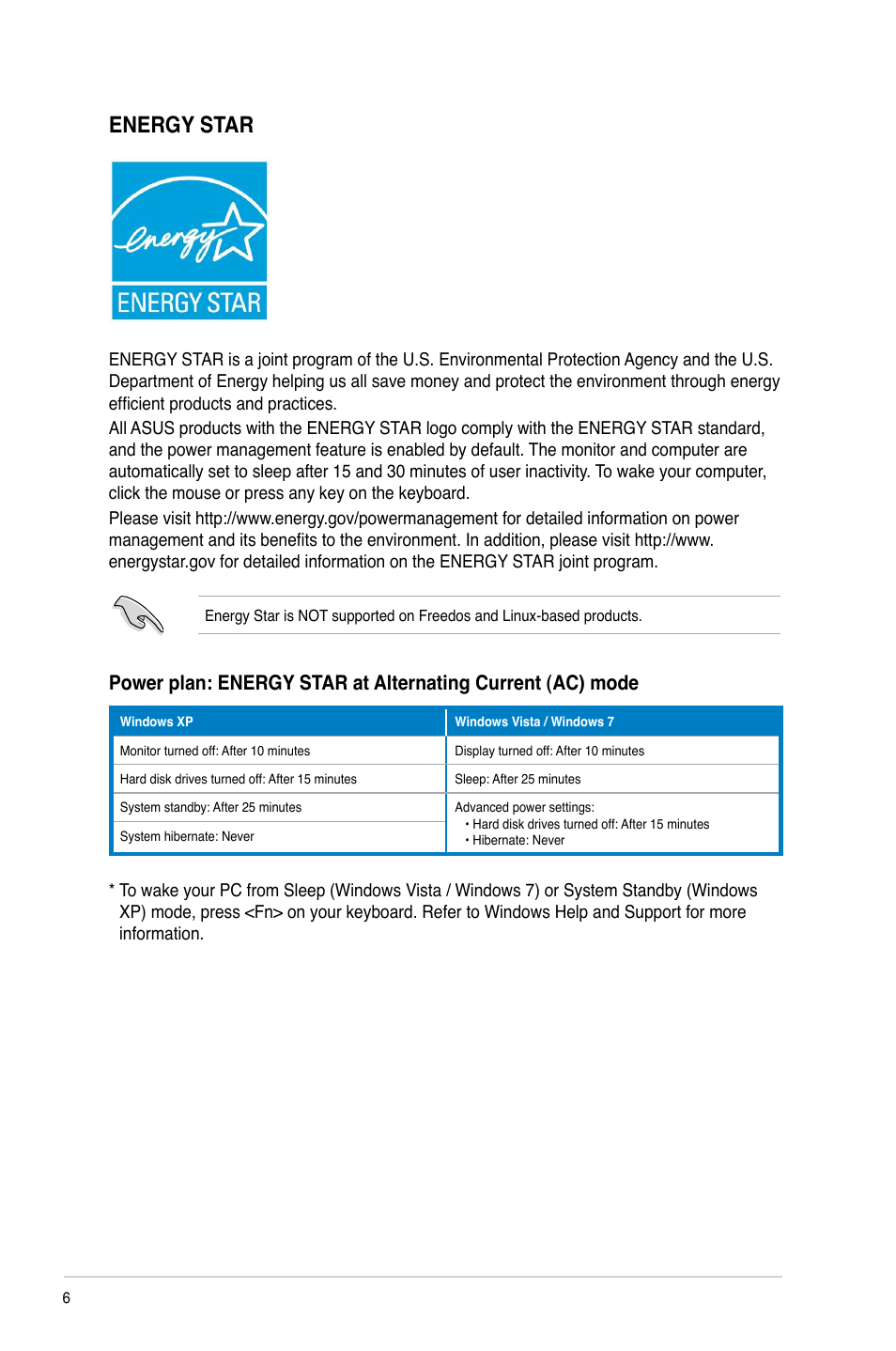 Energy star | Asus BT6130 User Manual | Page 6 / 60