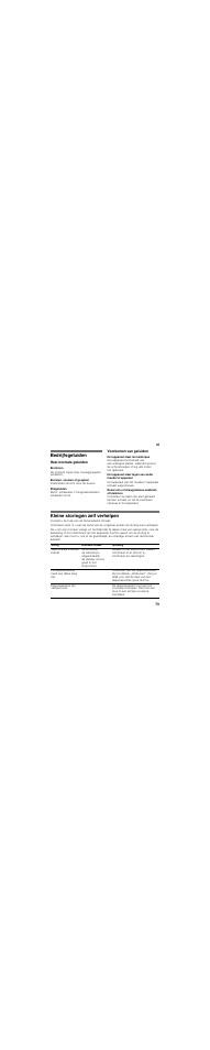 Bedrijfsgeluiden, Heel normale geluiden, Brommen | Borrelen, zoemen of gorgelen, Klikgeluiden, Voorkomen van geluiden, Het apparaat staat niet waterpas, Reservoirs of draagplateaus wiebelen of klemmen, Kleine storingen zelf verhelpen | Bosch GID14A50 Porta con cerniera piatta User Manual | Page 73 / 77