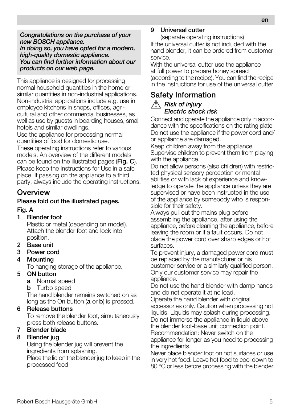 Overview, Safety information | Bosch MSM7250 User Manual | Page 5 / 65