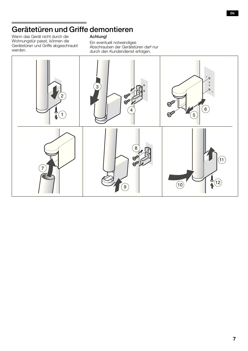 Gerätetüren und griffe demontieren | Bosch KAN62V40 Frigo-congelatore Side by Side Inox look User Manual | Page 7 / 71