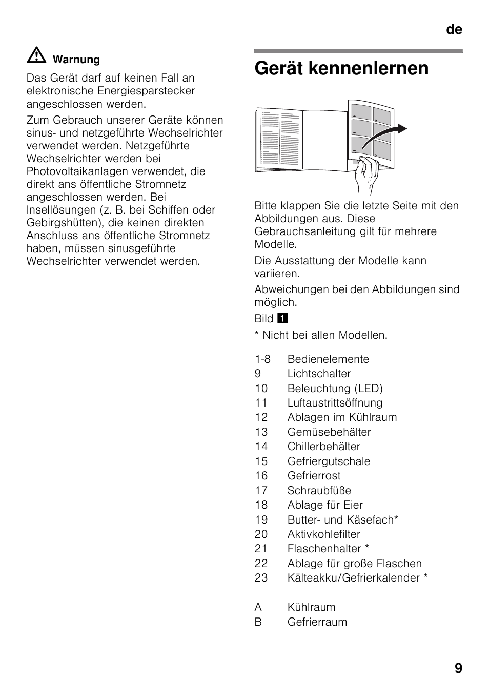 Gerät kennenlernen, De 9 | Bosch KGN49VW20 Frigo-congelatore da libero posizionamento Bianco User Manual | Page 9 / 102