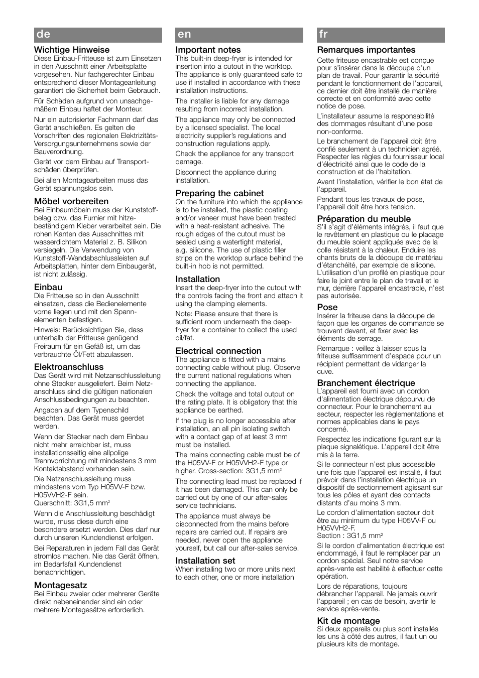 De en fr | Bosch PKA375V14E Profili laterali Friggitrice 30 cm User Manual | Page 2 / 8