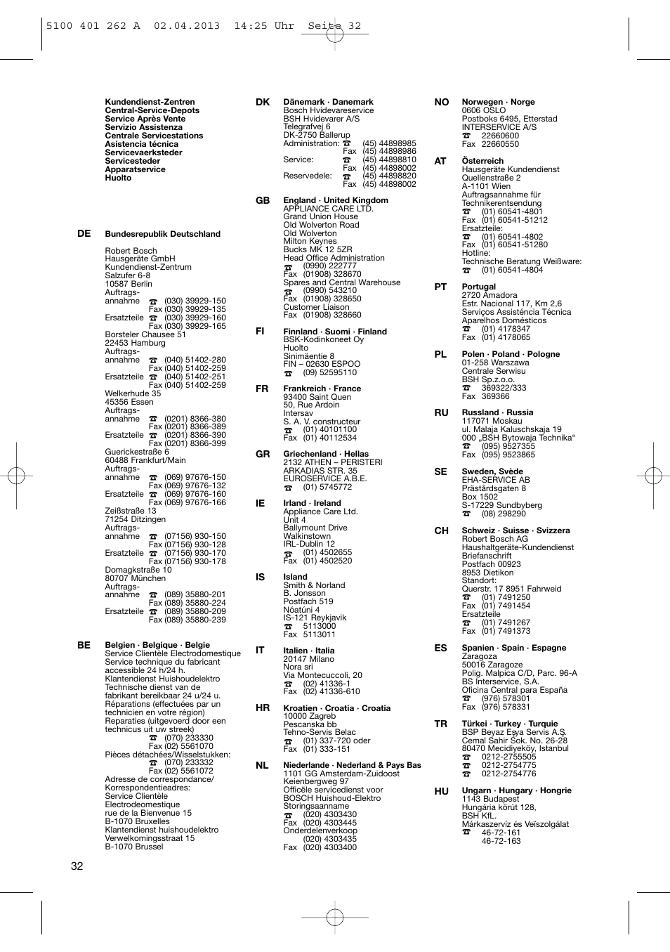 Bosch BHS41892 User Manual | Page 32 / 35