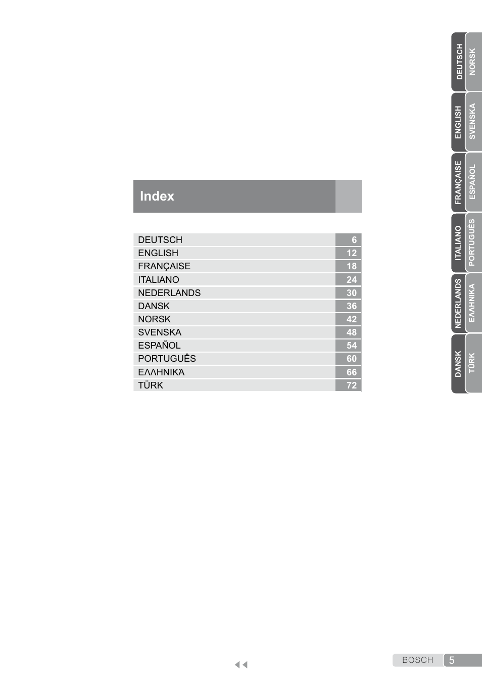 Index | Bosch TDA7658 ferro da stiro ProEnergy SensorSecure 2400 W max. User Manual | Page 5 / 78