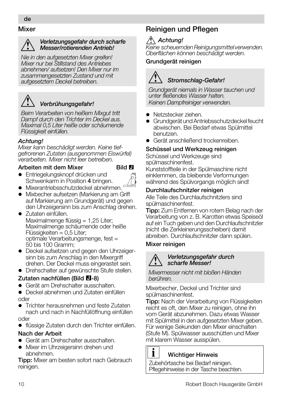 Reinigen und pflegen | Bosch MUM56S40 User Manual | Page 10 / 173