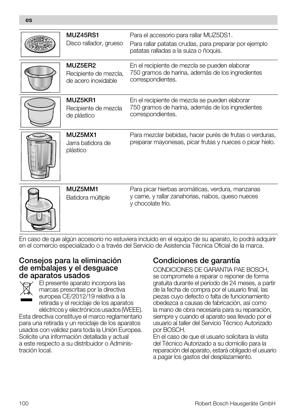 Condiciones de garantía | Bosch MUM56S40 User Manual | Page 100 / 173