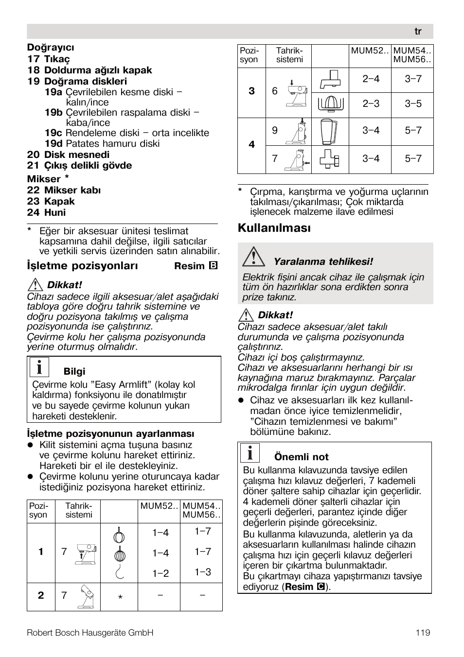 Kullanýlmasý | Bosch MUM56S40 User Manual | Page 119 / 173