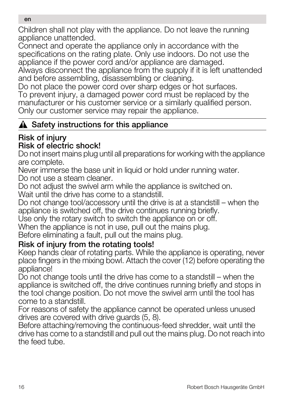 Bosch MUM56S40 User Manual | Page 16 / 173