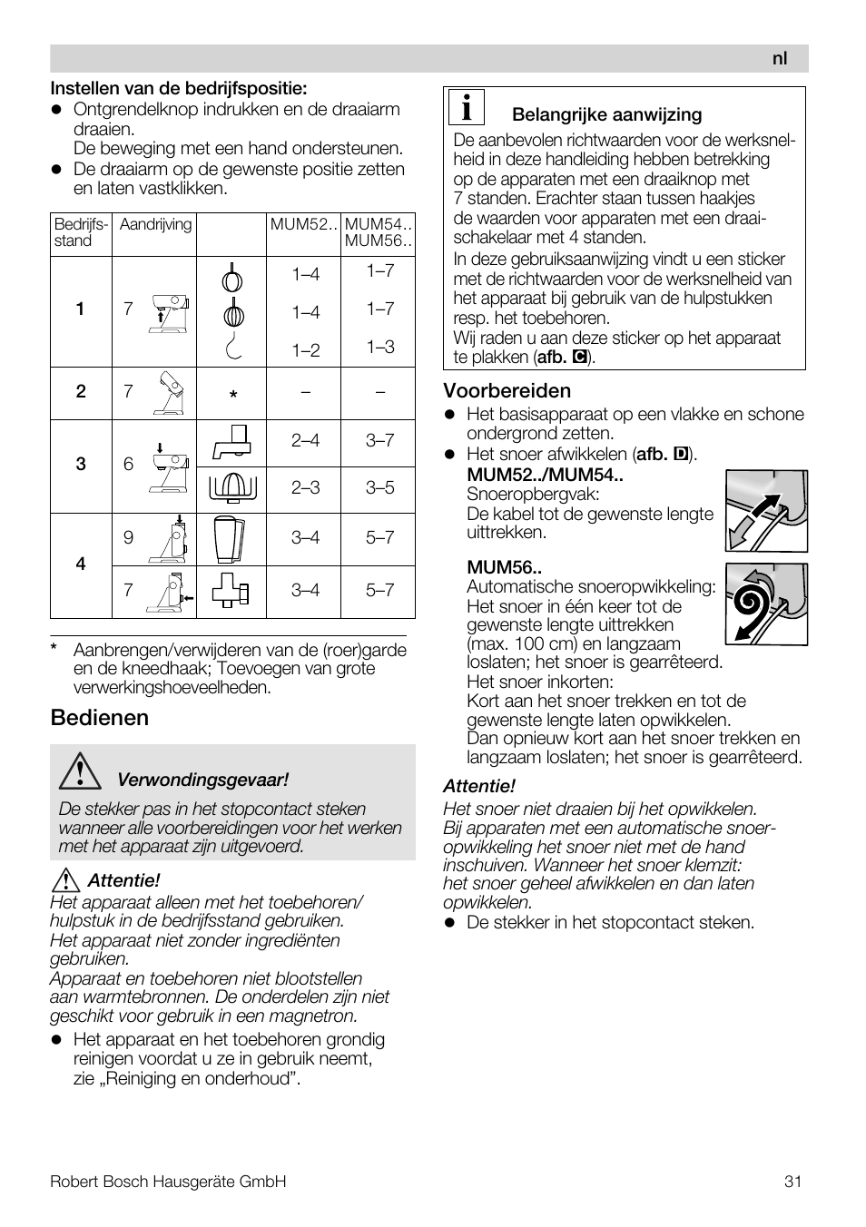 Bedienen | Bosch MUM56S40 User Manual | Page 31 / 173