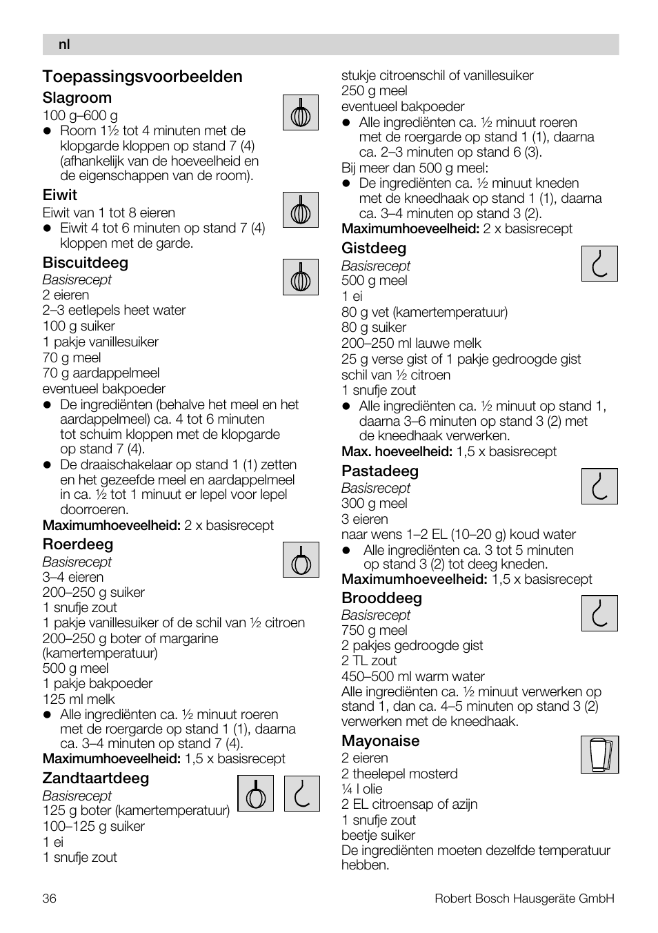 Toepassingsvoorbeelden | Bosch MUM56S40 User Manual | Page 36 / 173