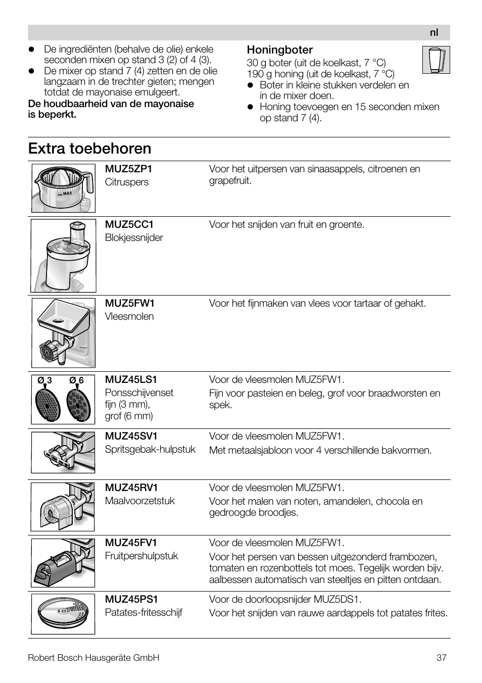 Extra toebehoren | Bosch MUM56S40 User Manual | Page 37 / 173