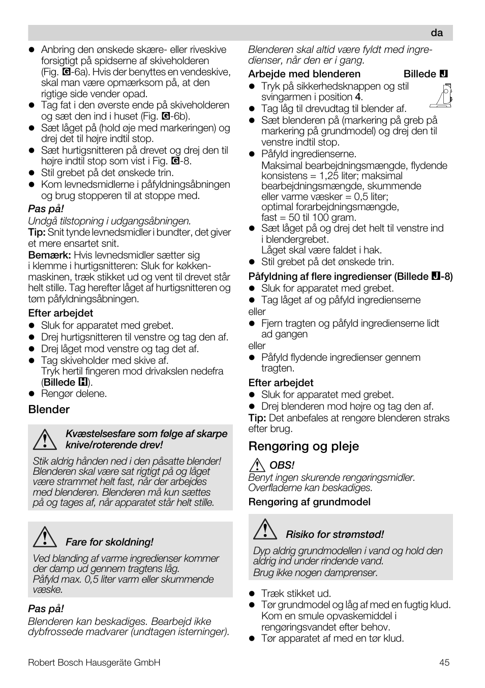 Rengøring og pleje | Bosch MUM56S40 User Manual | Page 45 / 173