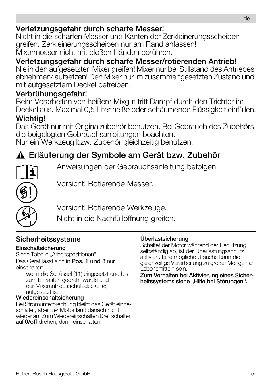 Erläuterung der symbole am gerät bzw. zubehör | Bosch MUM56S40 User Manual | Page 5 / 173