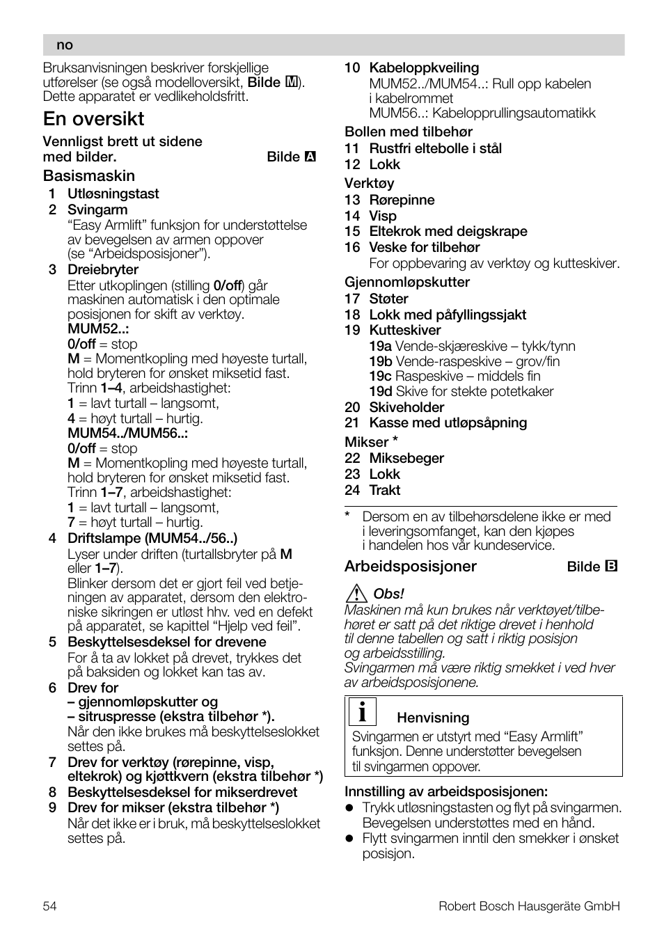 En oversikt | Bosch MUM56S40 User Manual | Page 54 / 173
