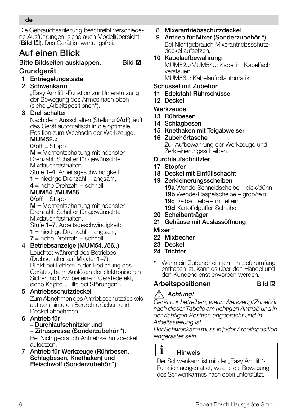 Auf einen blick | Bosch MUM56S40 User Manual | Page 6 / 173